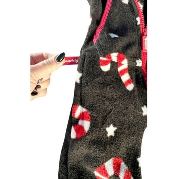 TIpsy Elves Candy Cane Lane Jumpsuit Boys or Girls Sz XS Black Red Full Zip - Picture 8 of 10